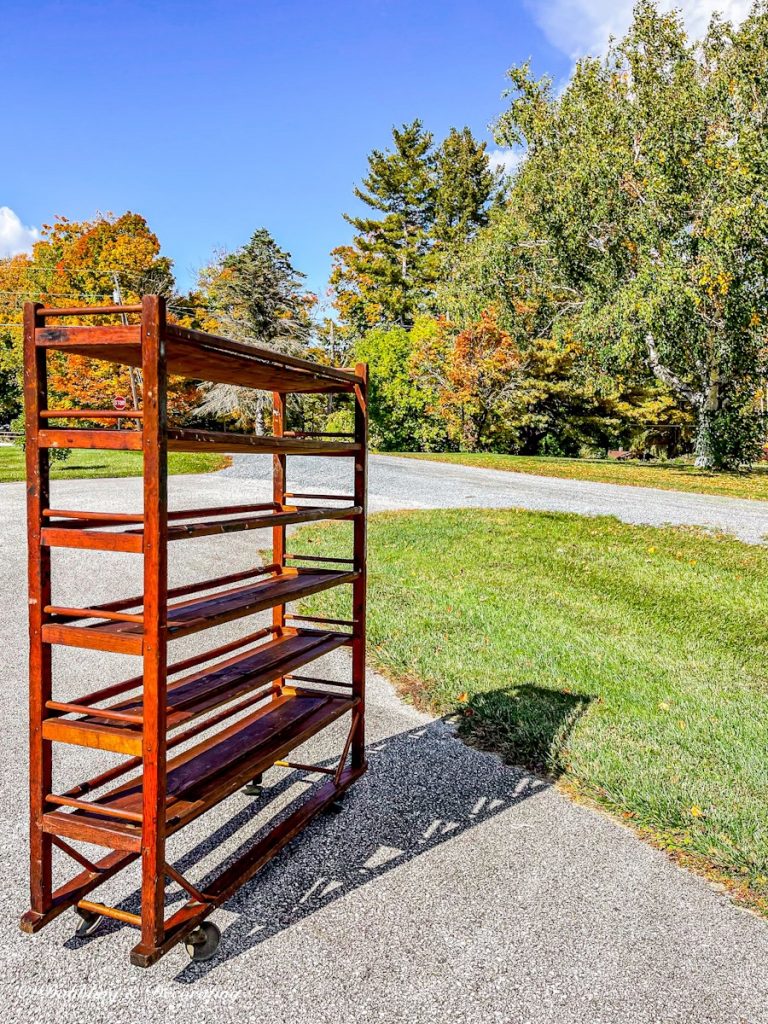 Vintage Cobbler Rack Refinished in Driveway.