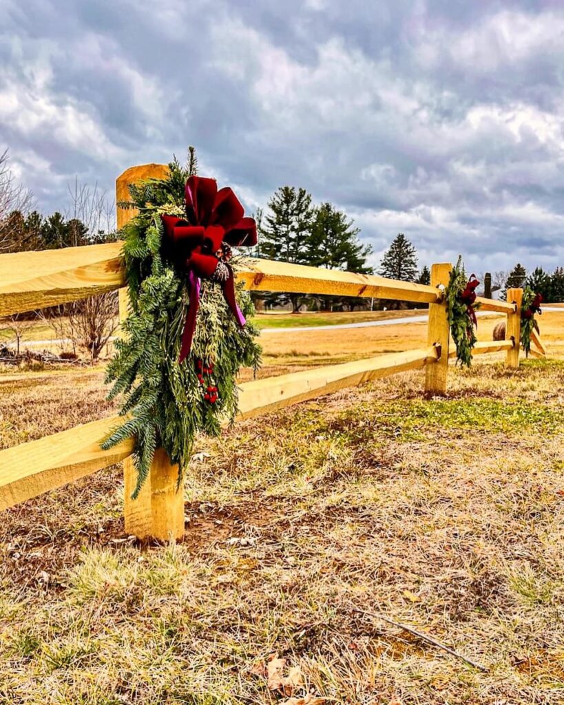 Christmas Decorated Split Rail Fence