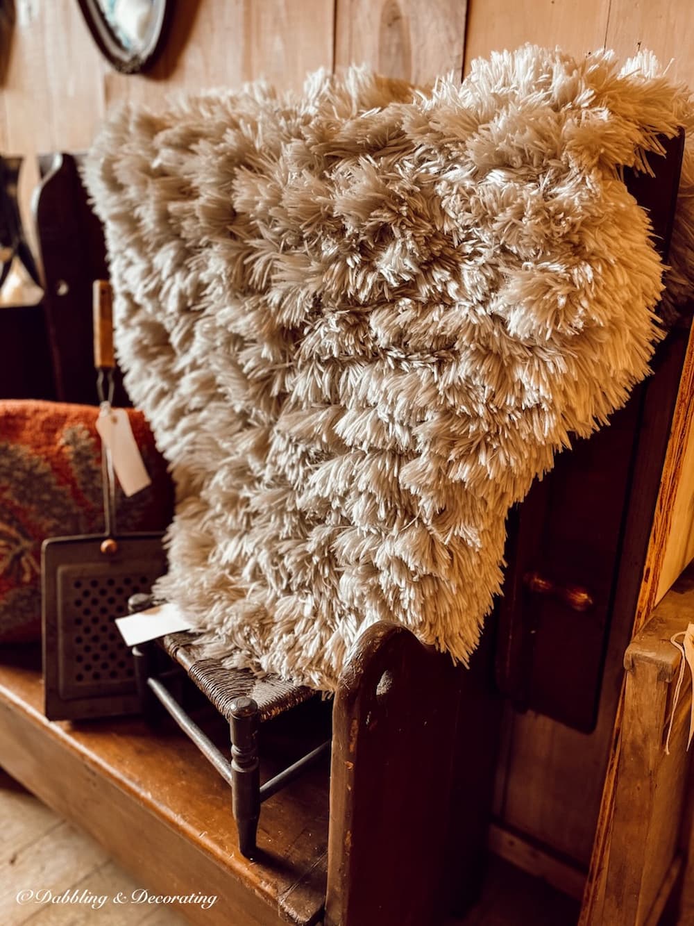 Sheepskin Rug in antique store for apres ski decor ideas.