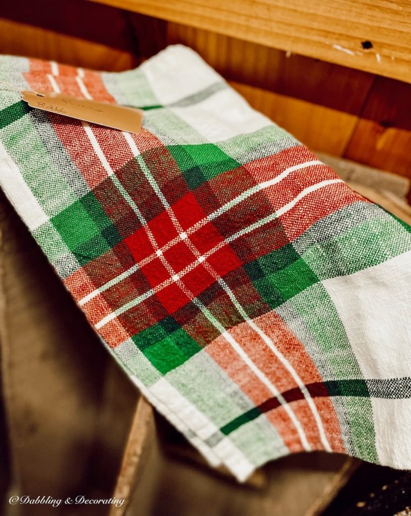 vintage colorful linen tableclocth for Antique Christmas Decor