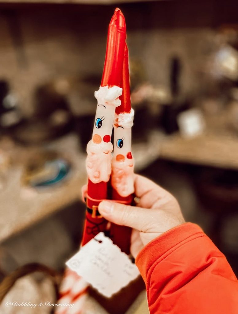 vintage red elf candles for antique Christmas decor.