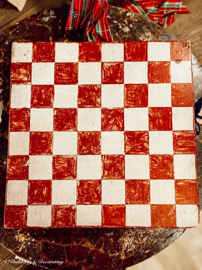 Antique red checkered board.  Perfect for Antique Christmas Decor.