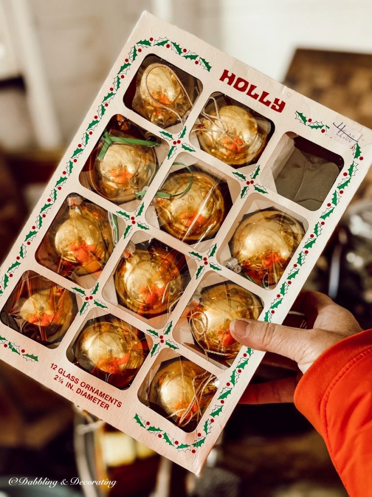 vintage gold christmas bulbs in bo.
