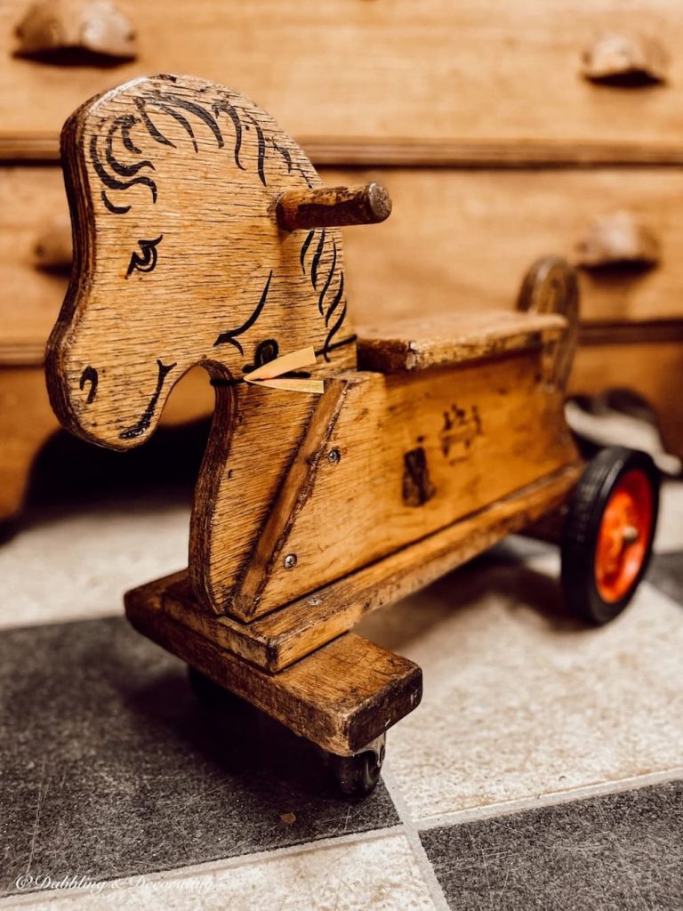 Wooden Horse Toy Cart for Antique Christmas Decor.