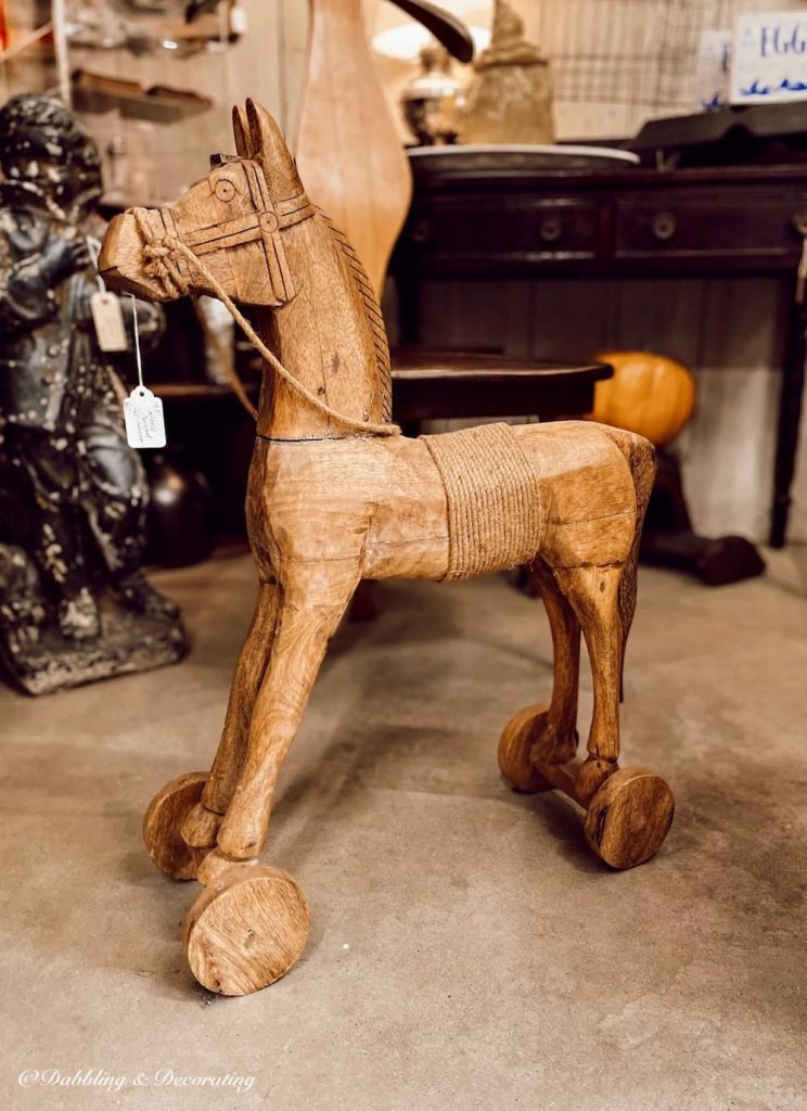 Antique Wooden Horse in antique store.
