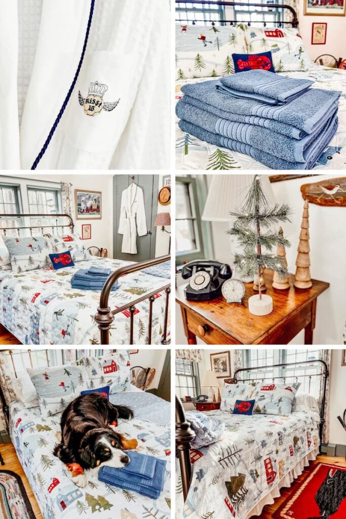 5 Cozy Christmas Bedroom Swaps for a Guest-Ready Cottage Holiday Refresh photo collage.