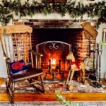 Christmas Old Colonial Fireplace, Hearth, and Mantel