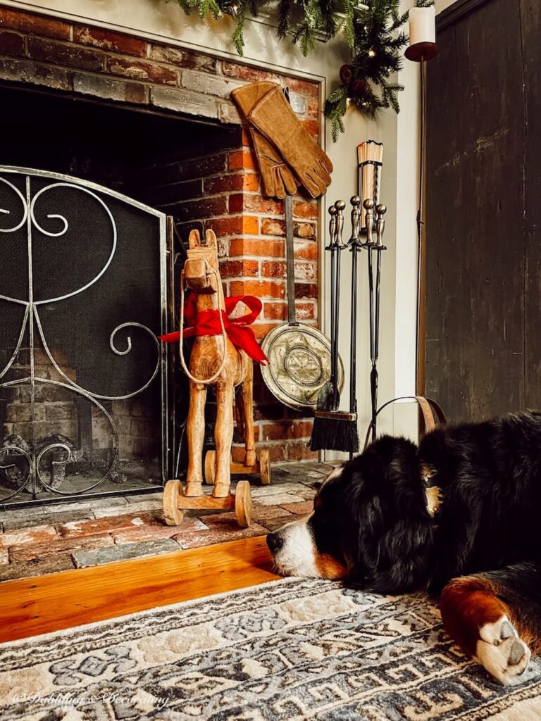 Christmas Old Colonial Fireplace, Hearth, and Mantel