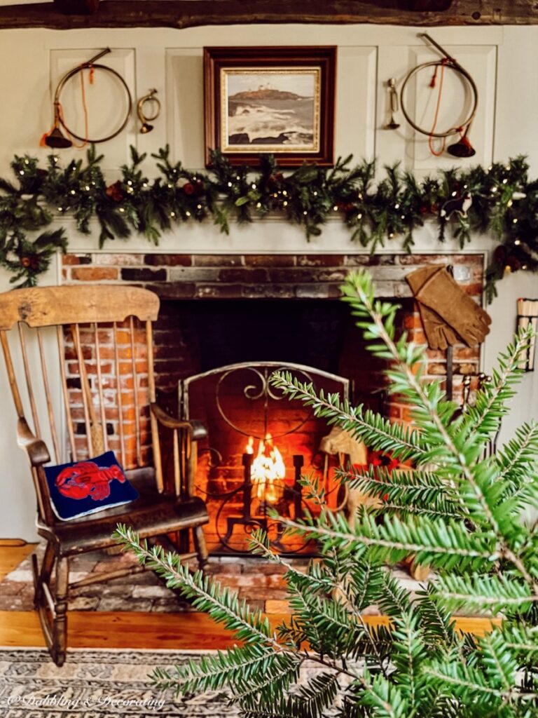 Christmas Old Colonial Fireplace, Hearth, and Mantel