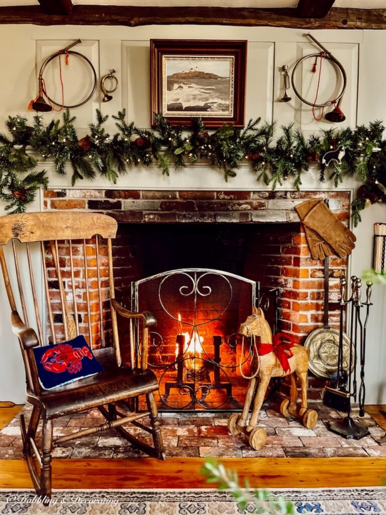 Christmas Old Colonial Fireplace, Hearth, and Mantel