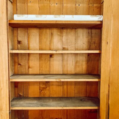 The Cutest DIY Shelf Liners in an Old Pine Hutch