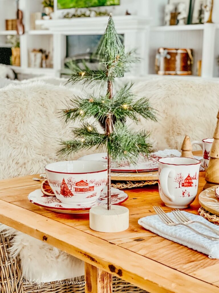 Dishes and Small Christmas Tree