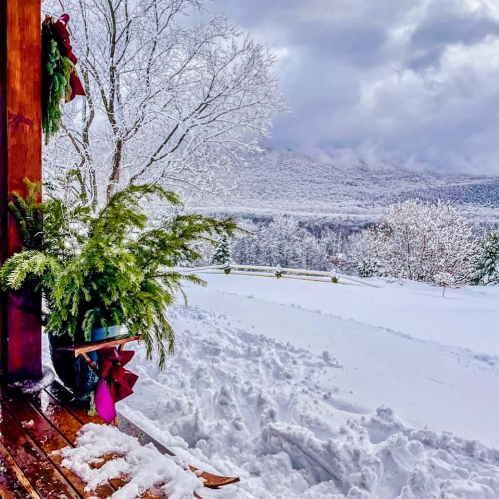 Ski Lodge Winter Porch Decor on Full Display