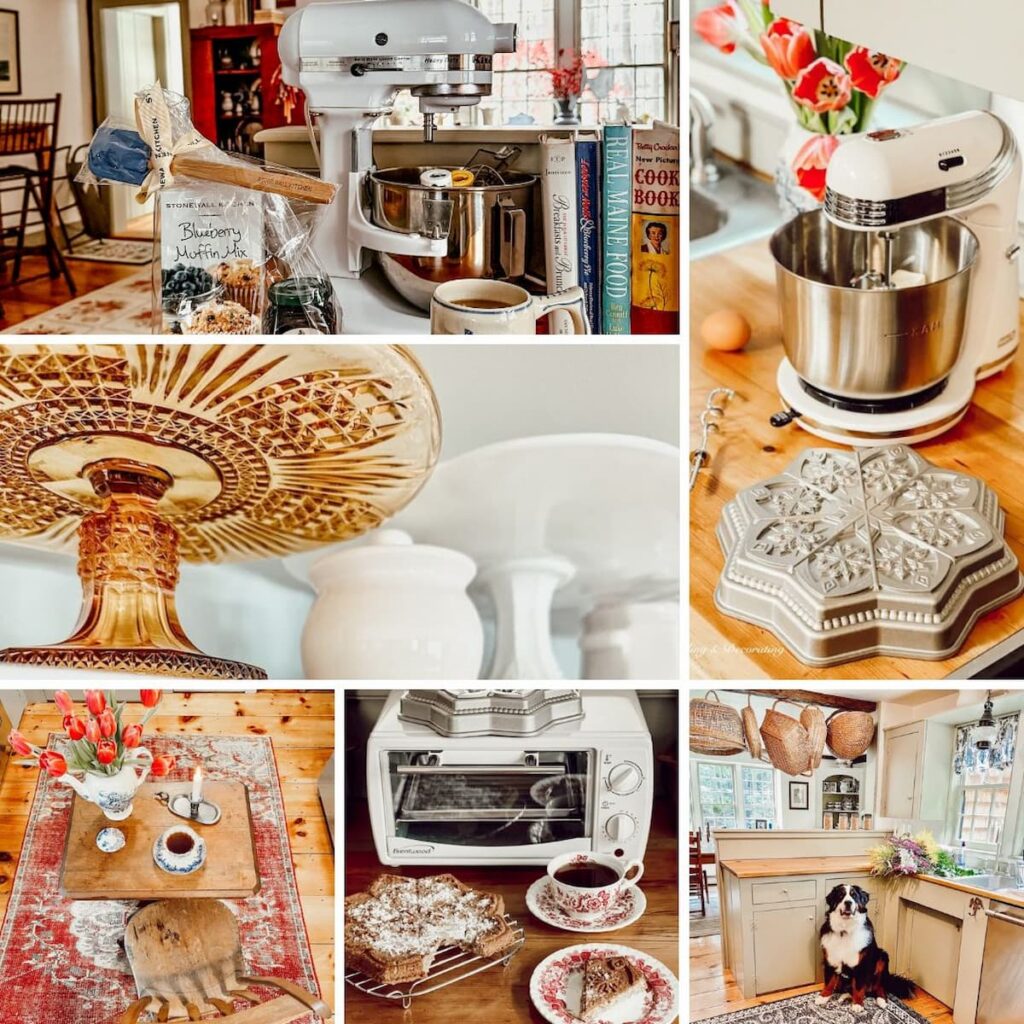Decorating with vintage collections; vintage and antique kitchen decor collage.