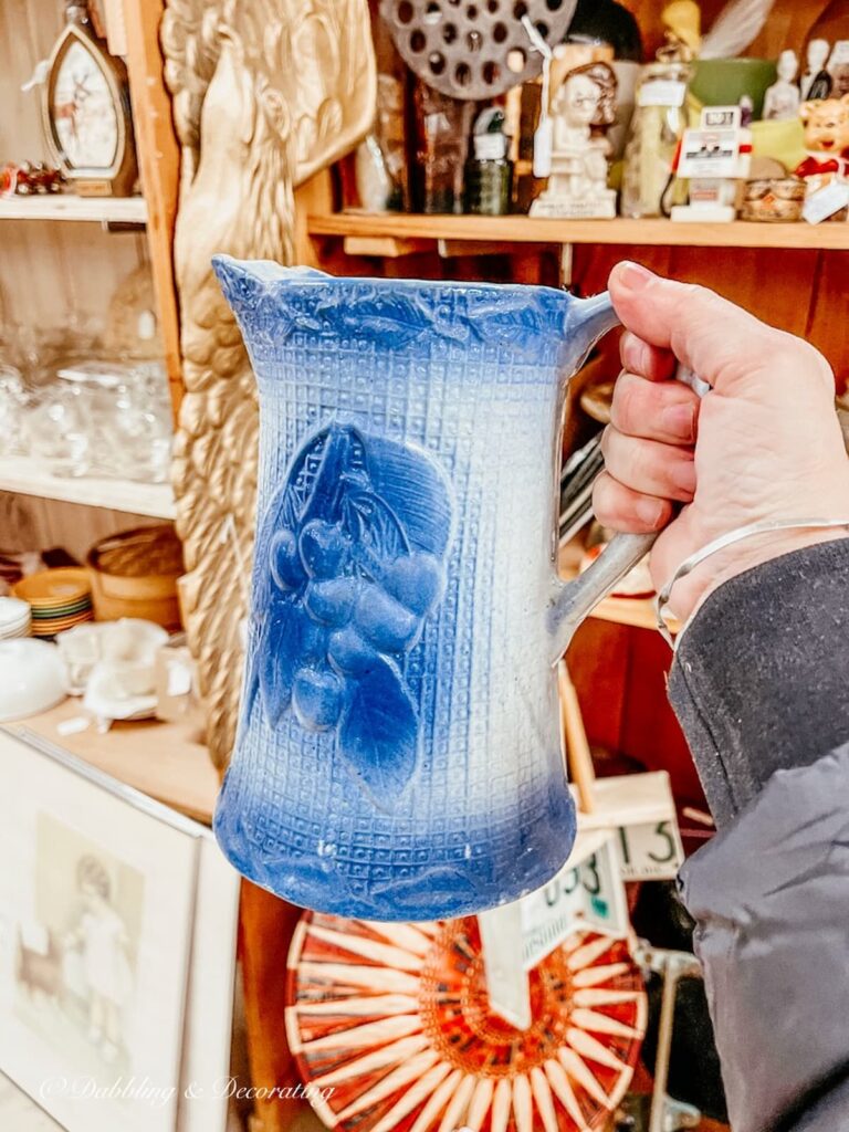 Stoneware blue pitcher