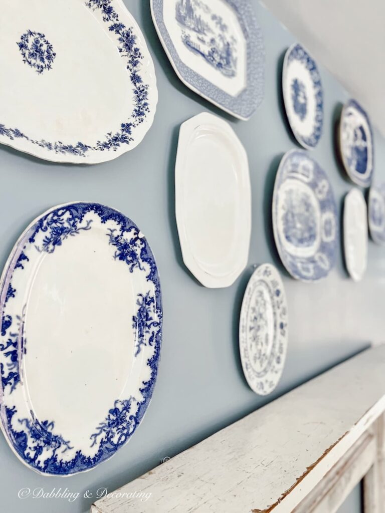 Blue and White Asymmetrical Vintage Platter Wall | Design Yours Today