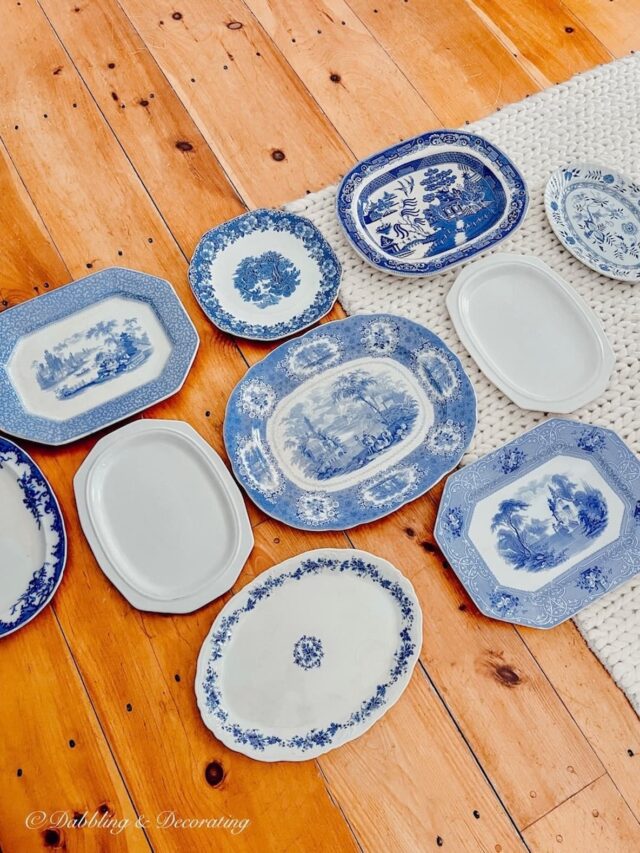 Blue and White Asymmetrical Vintage Platter Wall | Design Yours Today