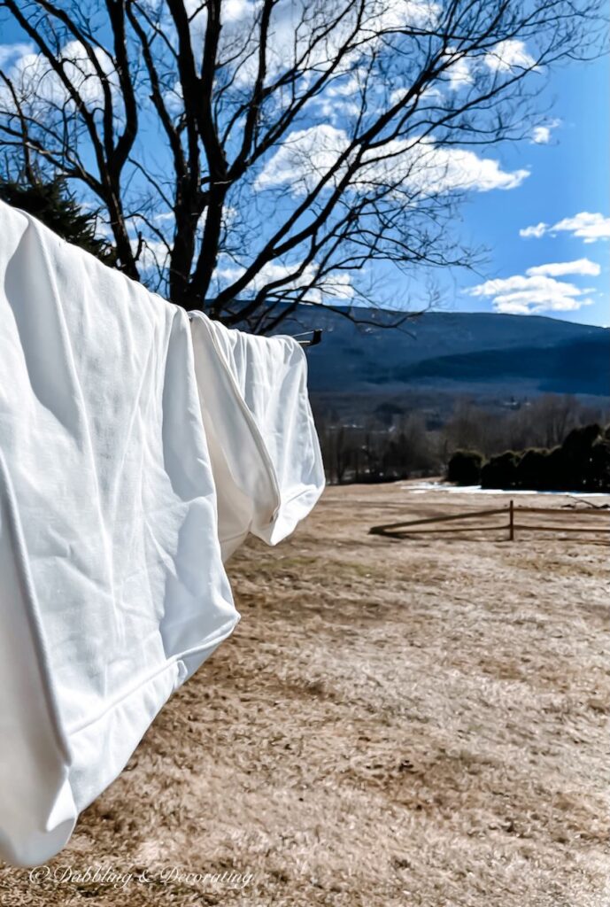 White slipcovers on clothesline