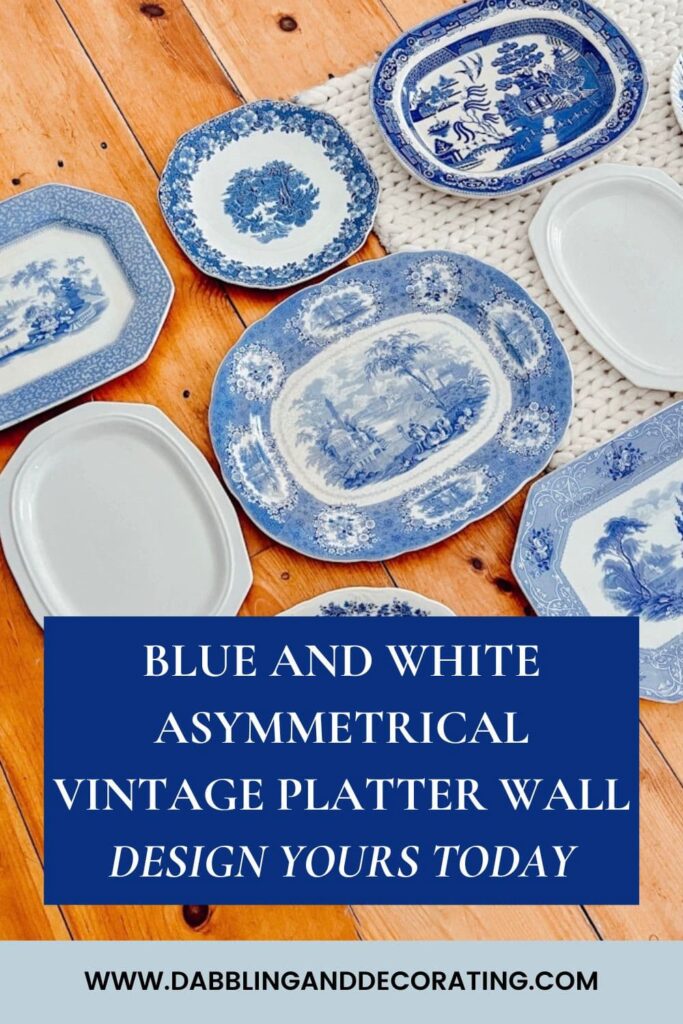 Blue and White Asymmetrical Vintage Platter Wall | Design Yours Today