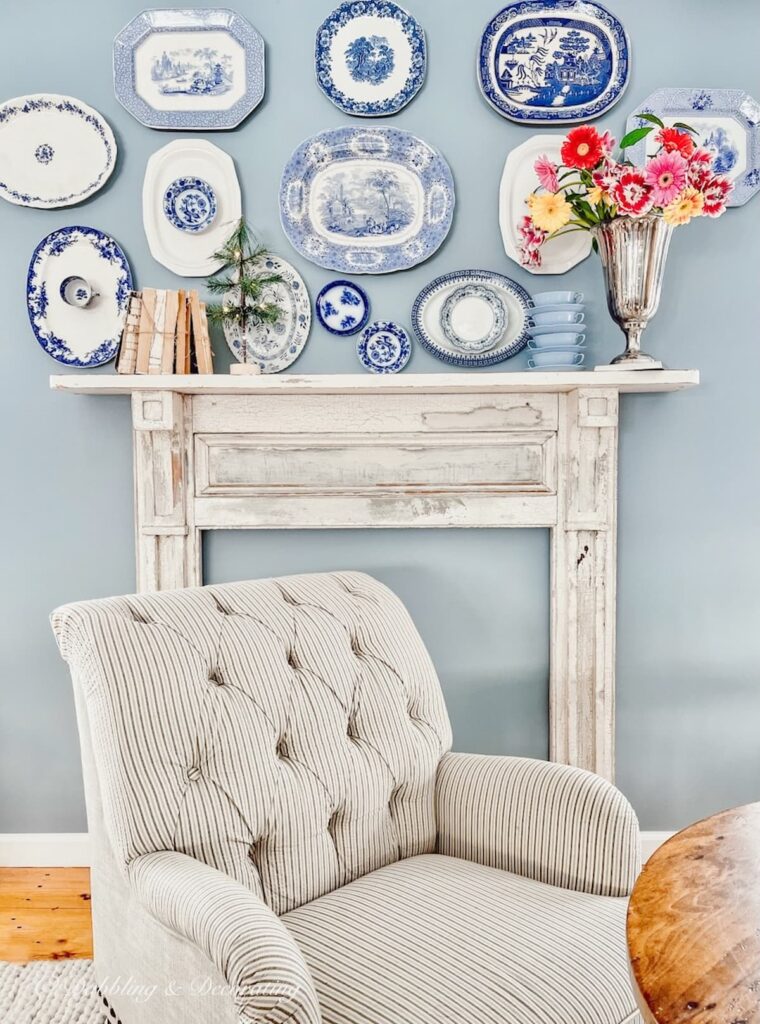 Blue and White Asymmetrical Vintage Platter Wall | Design Yours Today