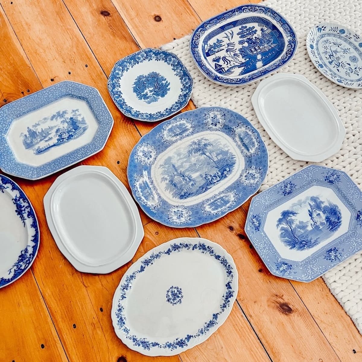 Blue and White Asymmetrical Vintage Platter Wall | Design Yours Today