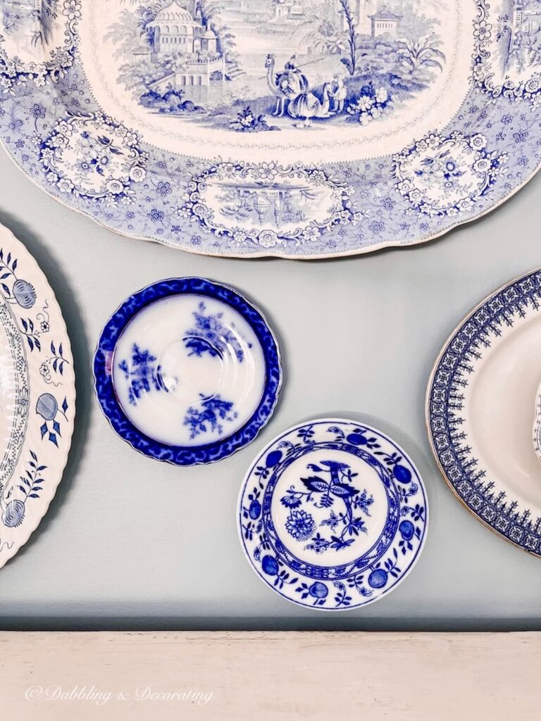 Blue and White Asymmetrical Vintage Platter Wall | Design Yours Today