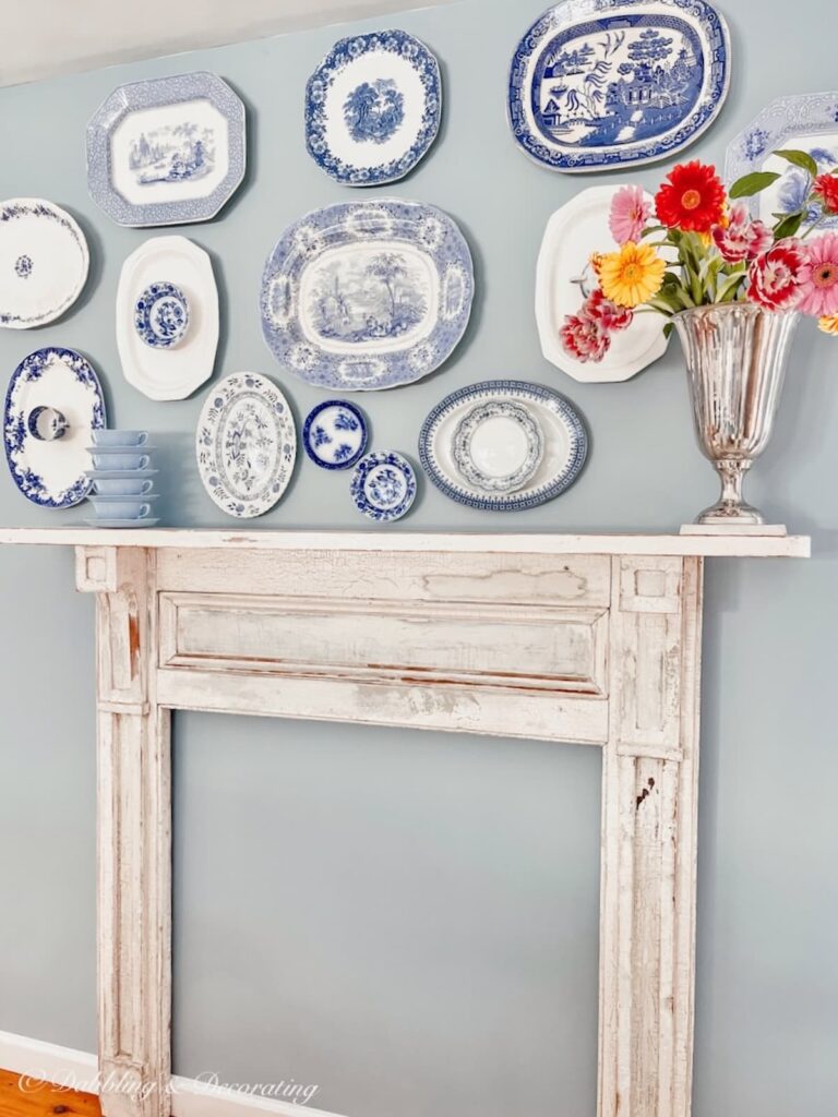Blue and White Asymmetrical Vintage Platter Wall | Design Yours Today