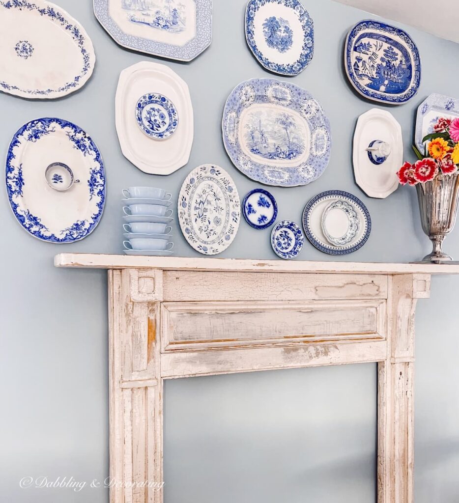 Blue and White Asymmetrical Vintage Platter Wall | Design Yours Today