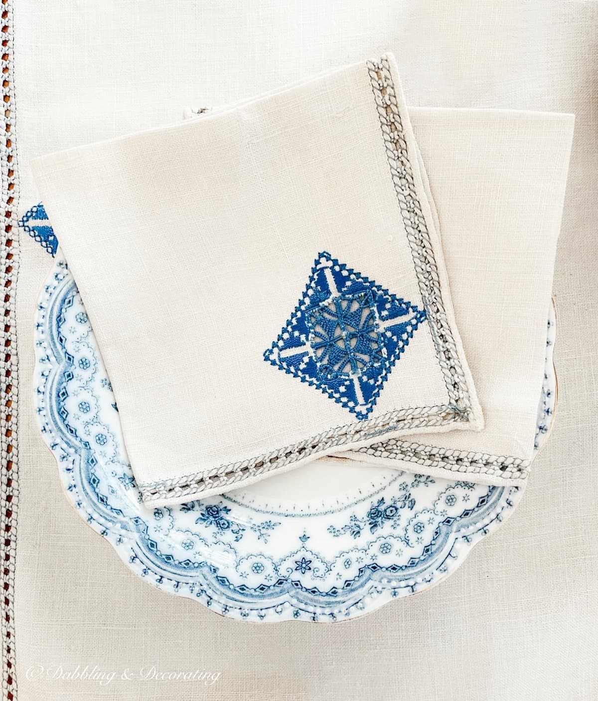 Aged Linen Napkins in Bowl after being washed and pressed with Retro Clean. How to Remove Yellow Stains