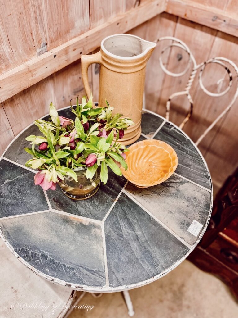 tabletop antique flower arrangement