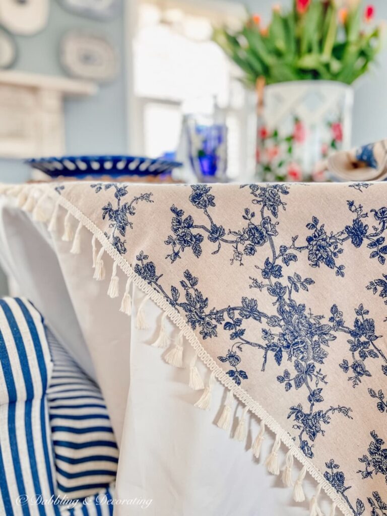 Blue and White breakfast nook Table Linens