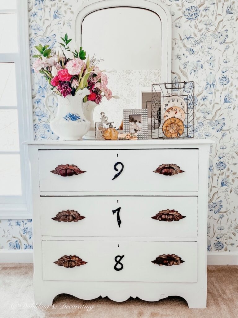 Painted dresser, white in Vintage Aesthetic Bedroom