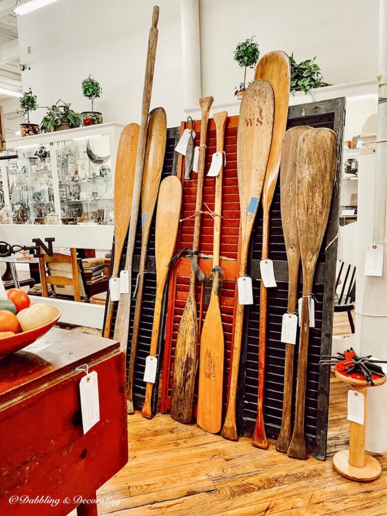 Vintage Boat Oars in antique store.