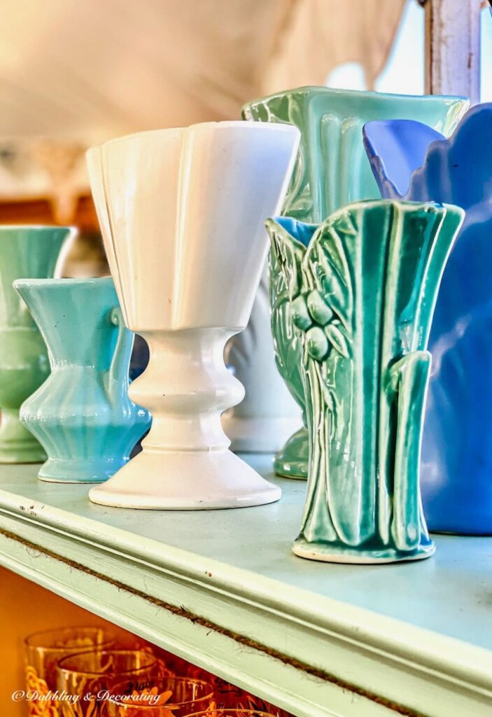 Colorful vintage McCoy vases at Vintage Bazaar New England.