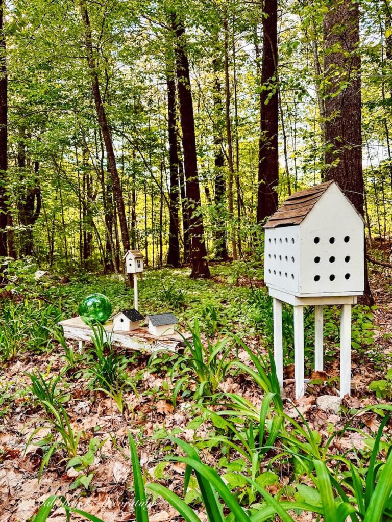 White Birdhouse in the Woods