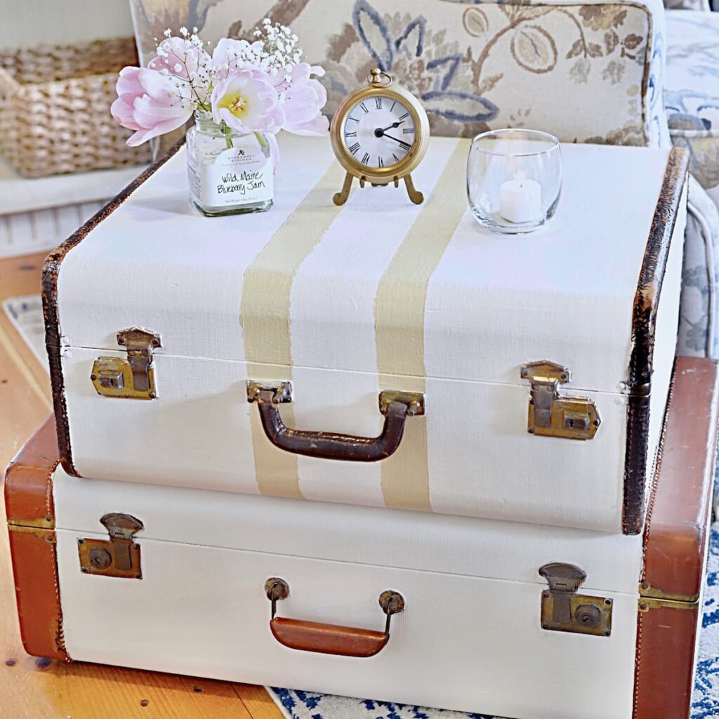 2 DIY Restored White Suitcases