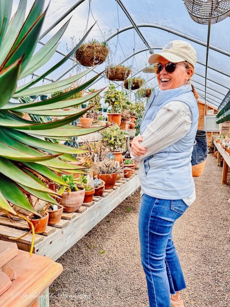 Woman and Large Succulent at Snug Harbor Farm Get Summer Ready