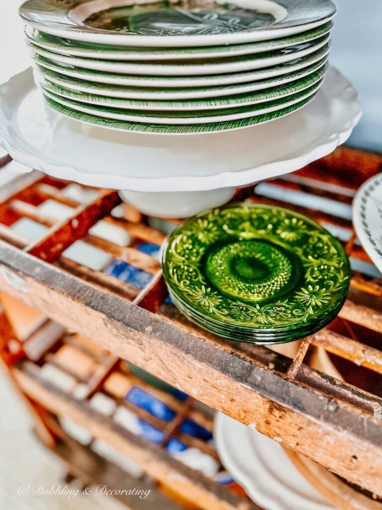 Green and White Vintage Dishware