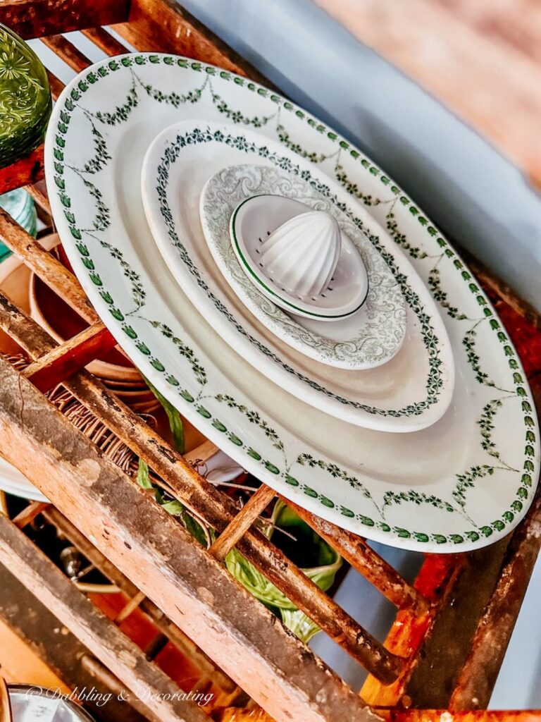 Green and White Stacked Vintage Platters