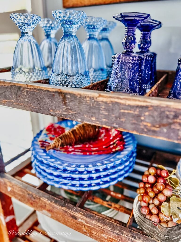 Cobbler Rack with Colorful Glassware