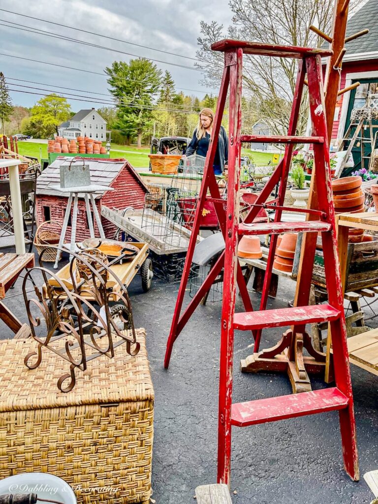 Red Vintage Ladder at vintage market.