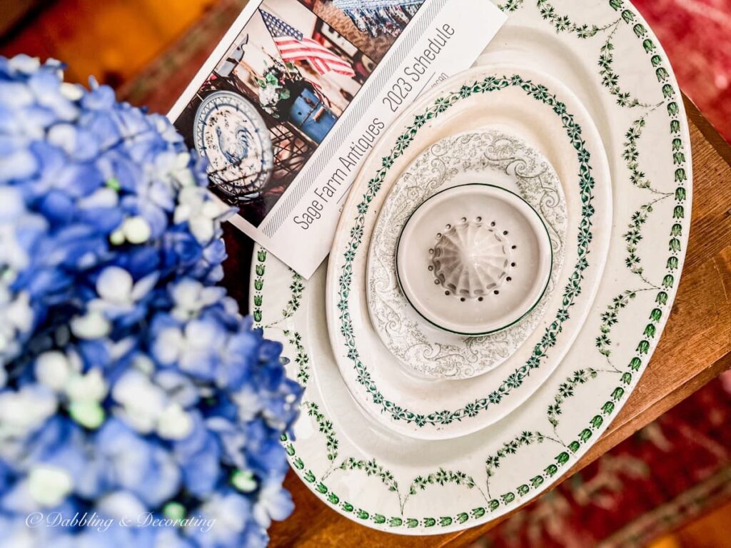 Green and White Vintage Ironstone Platters and Juicer at the best Garden Variety Market