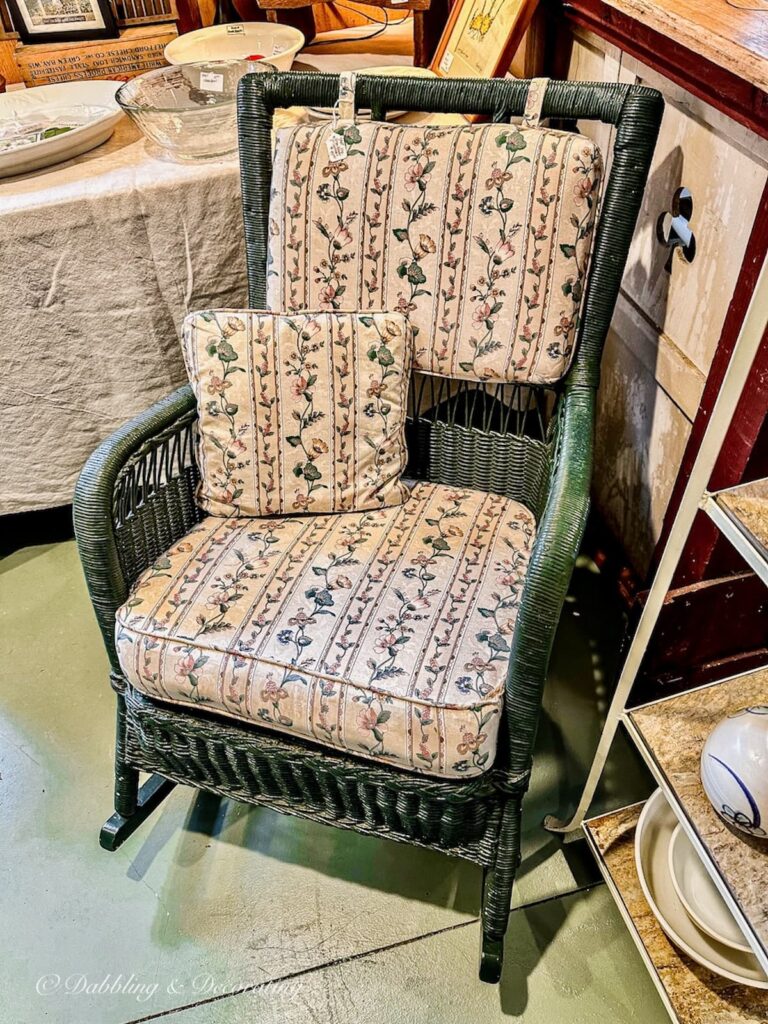 Vintage Green Wicker Rocking Chair