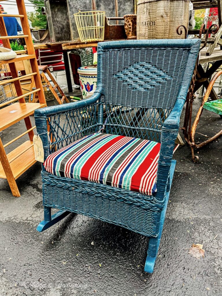 Vintage Blue Wicker Rocking Chair