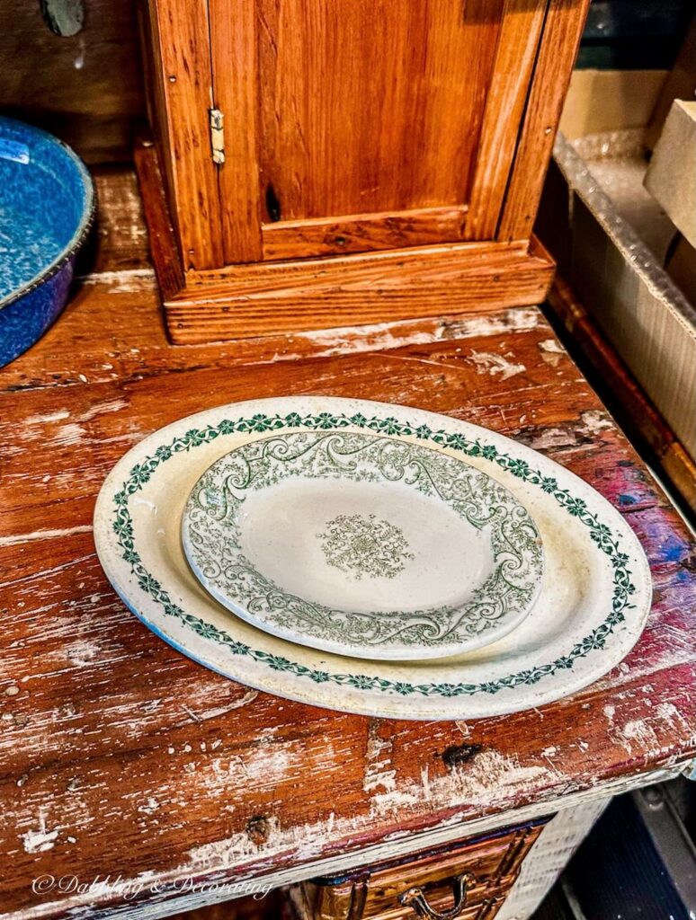 Two Green and White Ironstone Platters