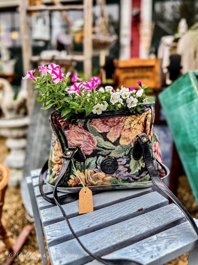 Old purse with garden flowers at the best Garden Variety Market