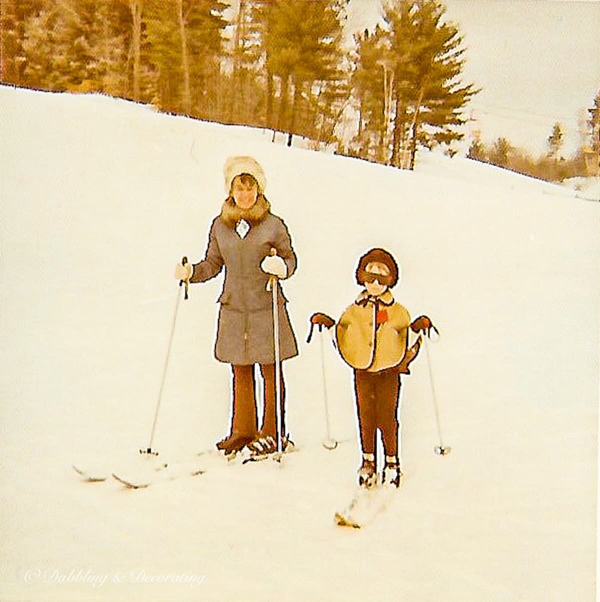 Mother and Daughter Skiing in the 1970's.