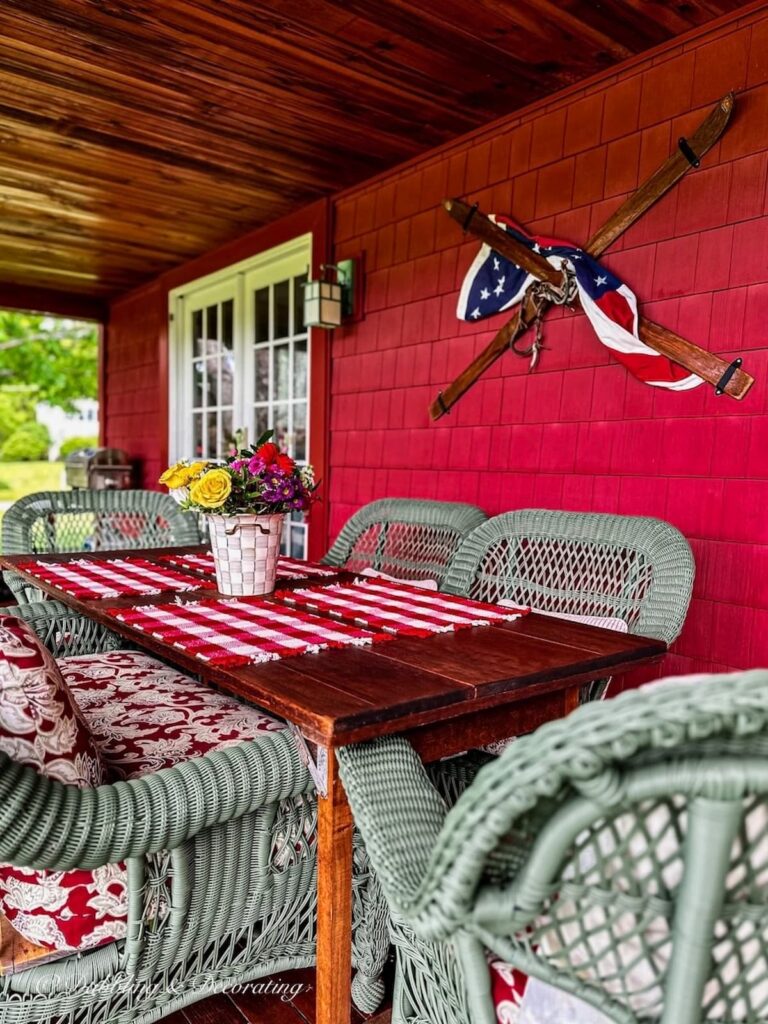 Vintage Skis with Patriotic Porch Decor