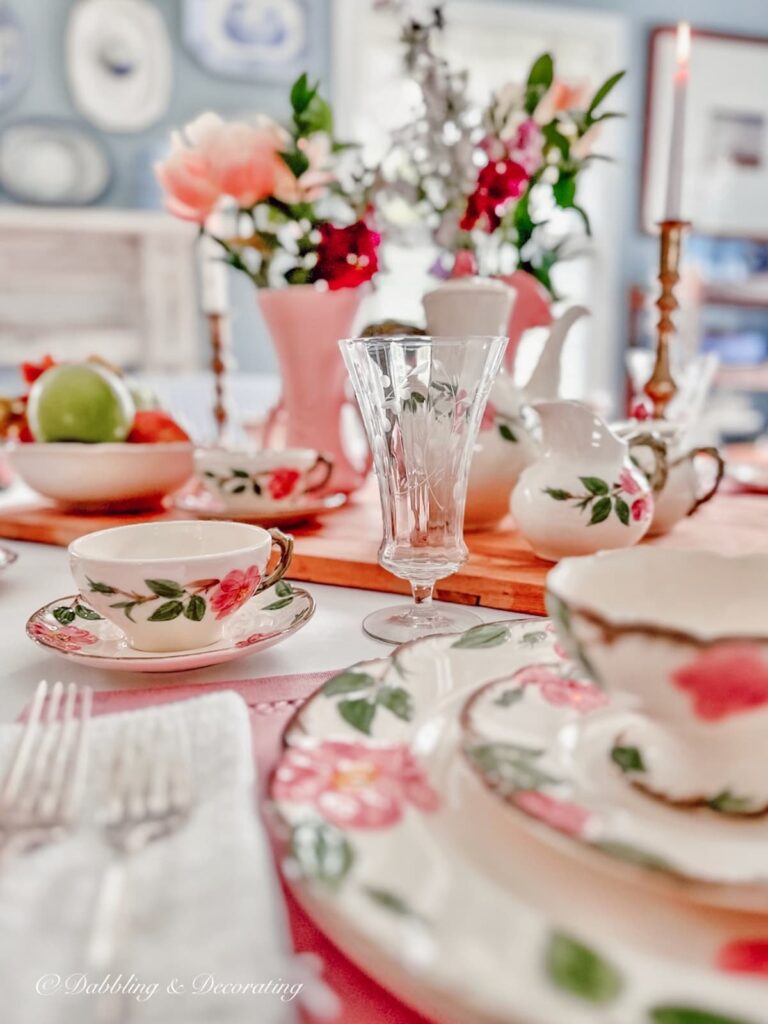 Vintage Glassware on pink and green table setting