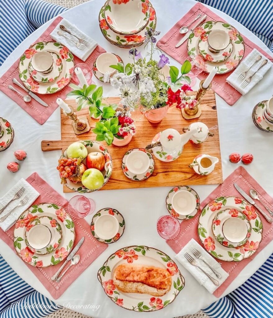 Pink and Green Summer Round Tablescape